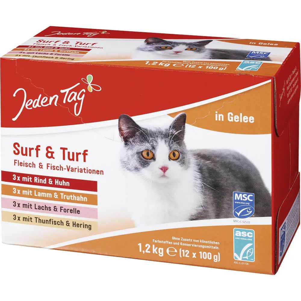 Jeden Tag Katze Multipackung Fleisch+Fisch 12x100g