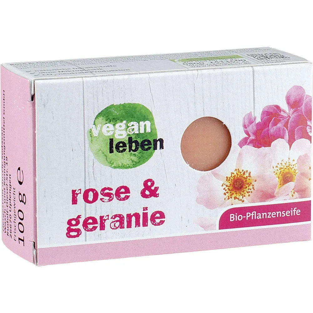 Vegan Leben Seife Rose und Geranie 100g